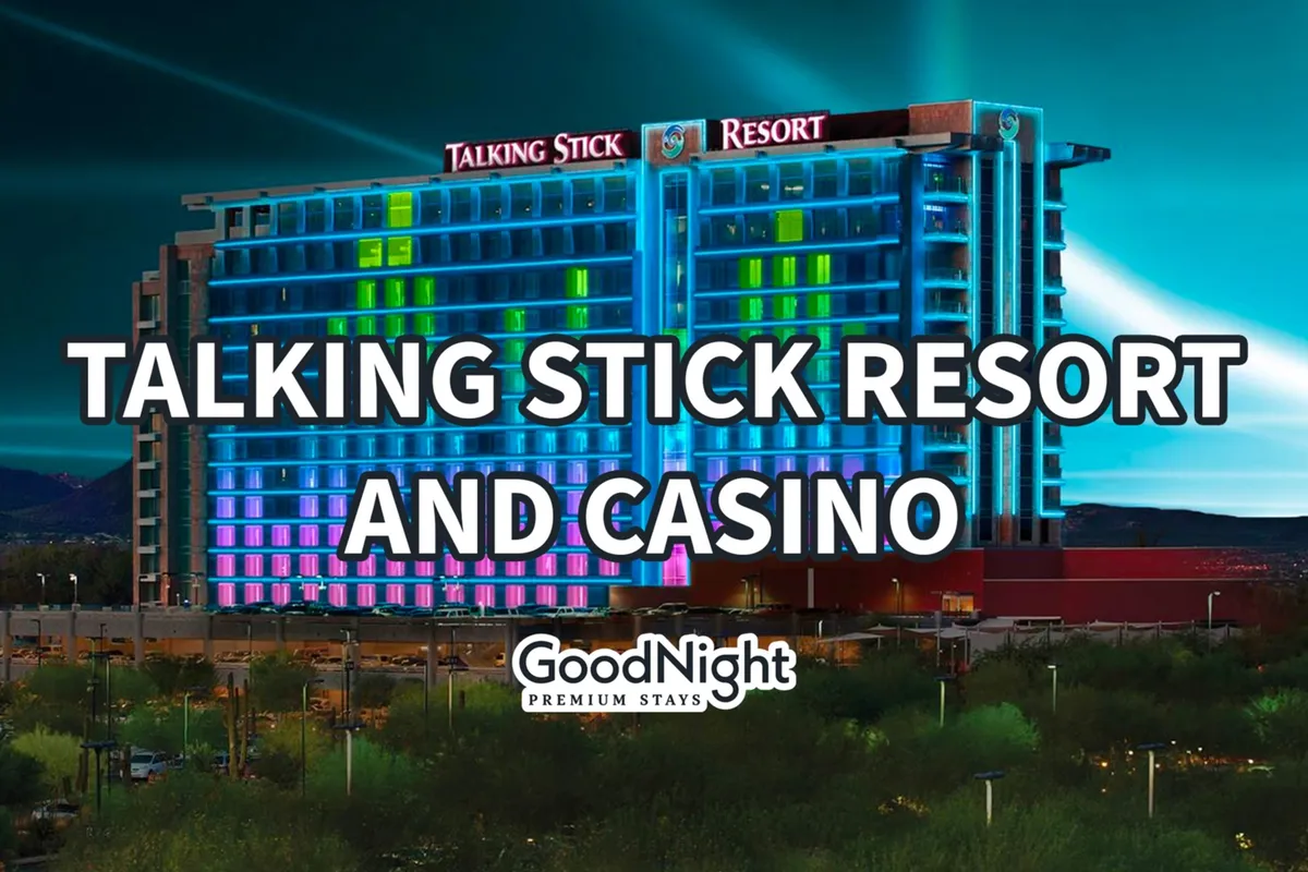 The facade of a renowned resort and casino glows at night, decorated with dazzling lights and colorful signage. The scene is lively and welcoming, hinting at a vibrant nightlife and a host of entertainment options beyond the sports venues.